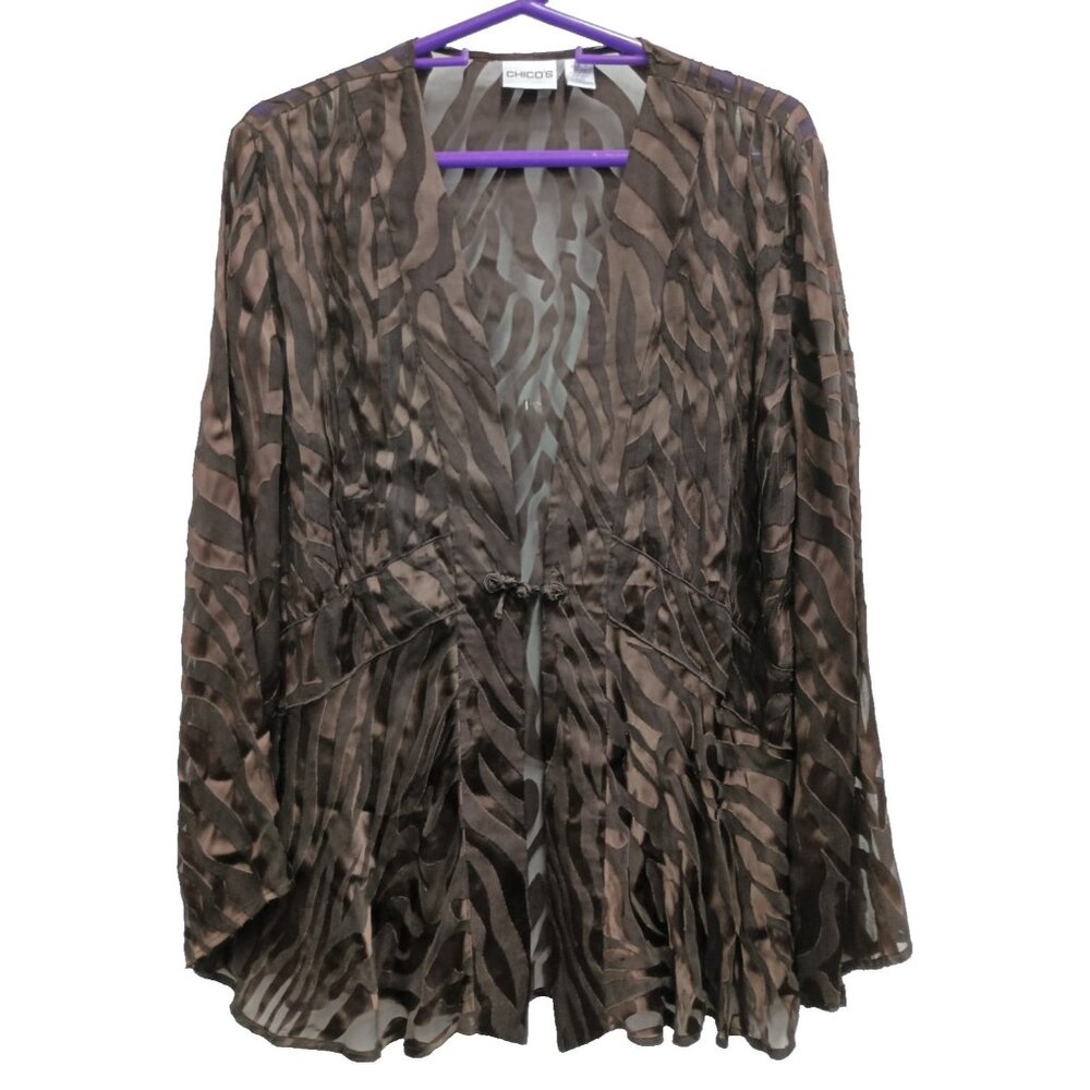 Chico's Sheer Zebra-Print Tie-Front Blouse in Brown